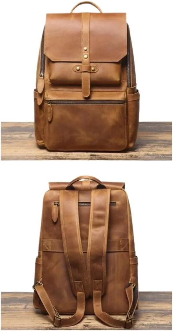 Mens Backpacks Luggage Travel Bags Laptop Bags Genuine Leather Briefcases Casual Daypack Bookbags(Yellow)