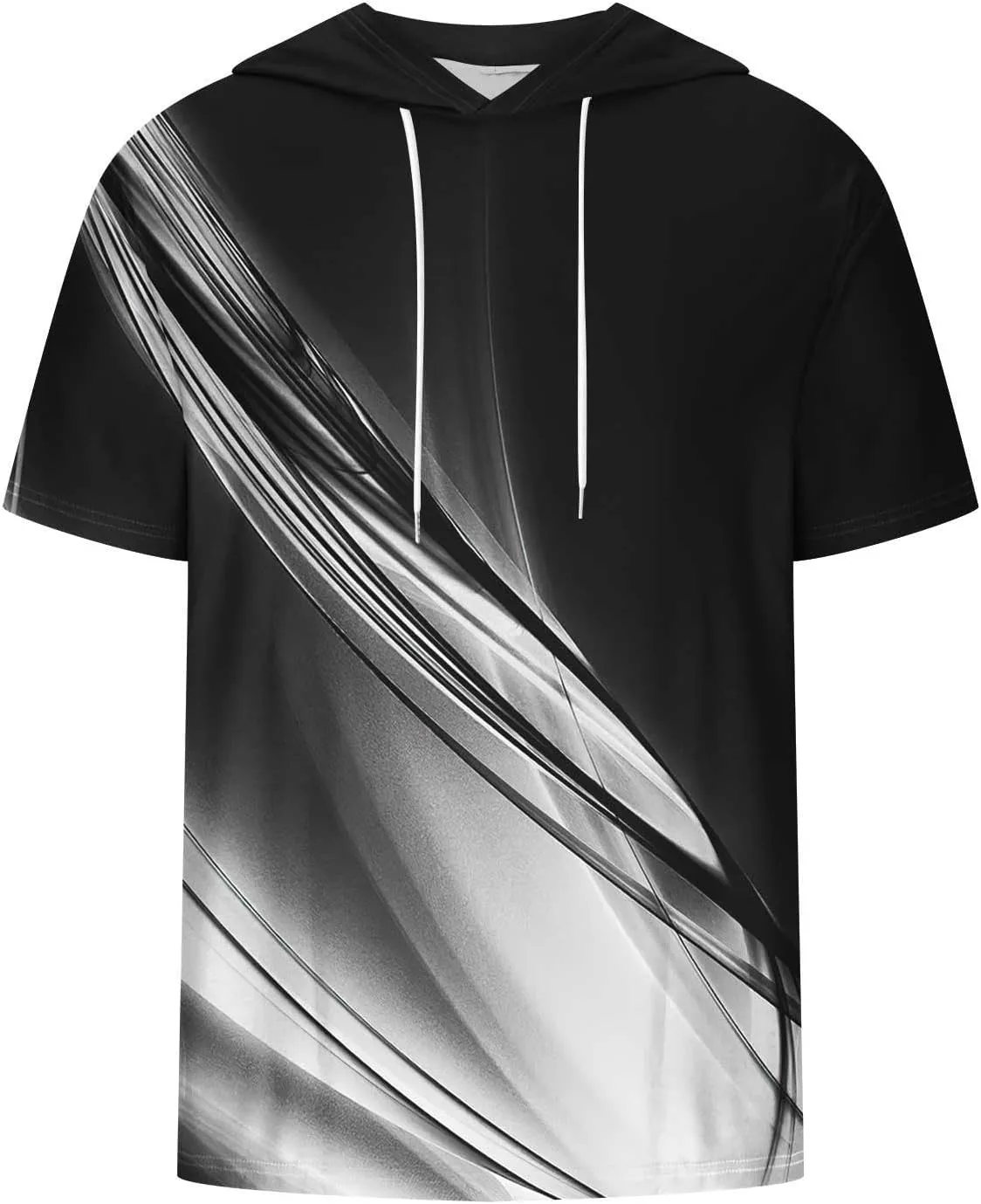 Mens Boys Light Weight Short Sleeve Hoodie Casual Pullover Hooded T-Shirt 3D Line Colorful Graphic Printed Casual Shirts