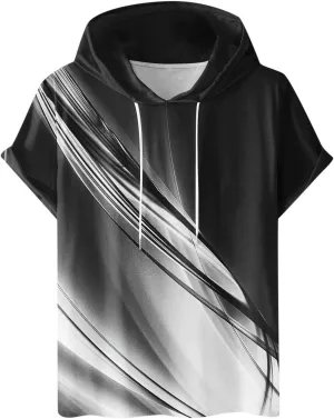 Mens Boys Light Weight Short Sleeve Hoodie Casual Pullover Hooded T-Shirt 3D Line Colorful Graphic Printed Casual Shirts