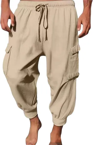 Men's Cargo Pants Joggers Sweatpants Casual Cotton Trousers Elasticated Waist Drawstring Pant Solid Color Bottoms