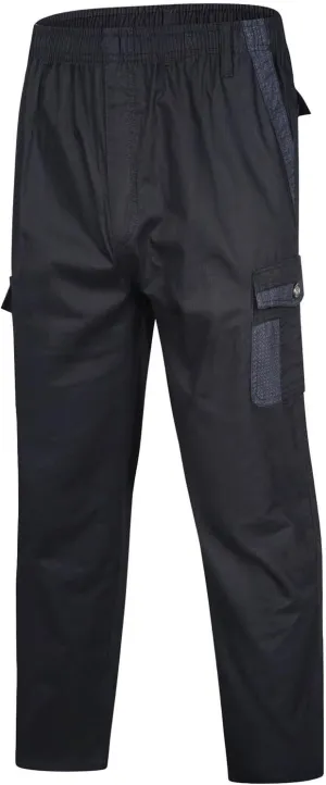Mens Cargo Work Trousers Elasticated Waist Pants Solid Color Casual Cotton Pant Jogging Sweat Pants with Multi Pocket
