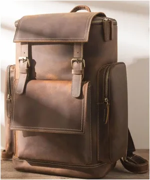Mens Casual Daypack Backpacks Briefcases Travel Bags Weekender Bags Leather Laptop Backpacks 10.65.516.9 Inch (Color : Brown)