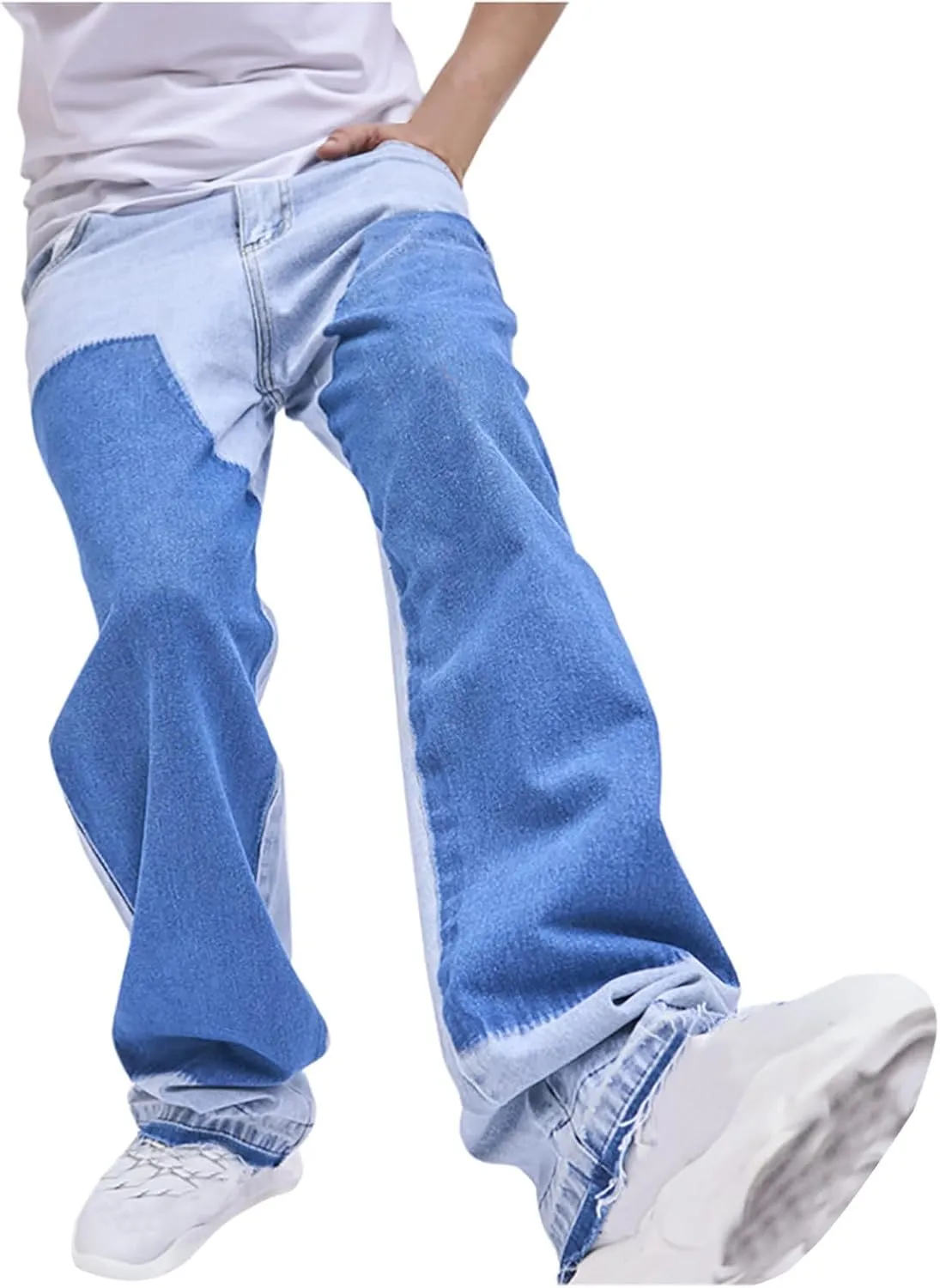 Mens Casual Jeans Pants Straight Leg Denim Trousers Color Block Pant Outdoor Walking Trousers Regular Fit Trouser