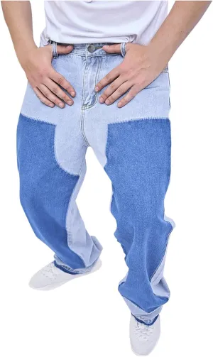 Mens Casual Jeans Pants Straight Leg Denim Trousers Color Block Pant Outdoor Walking Trousers Regular Fit Trouser