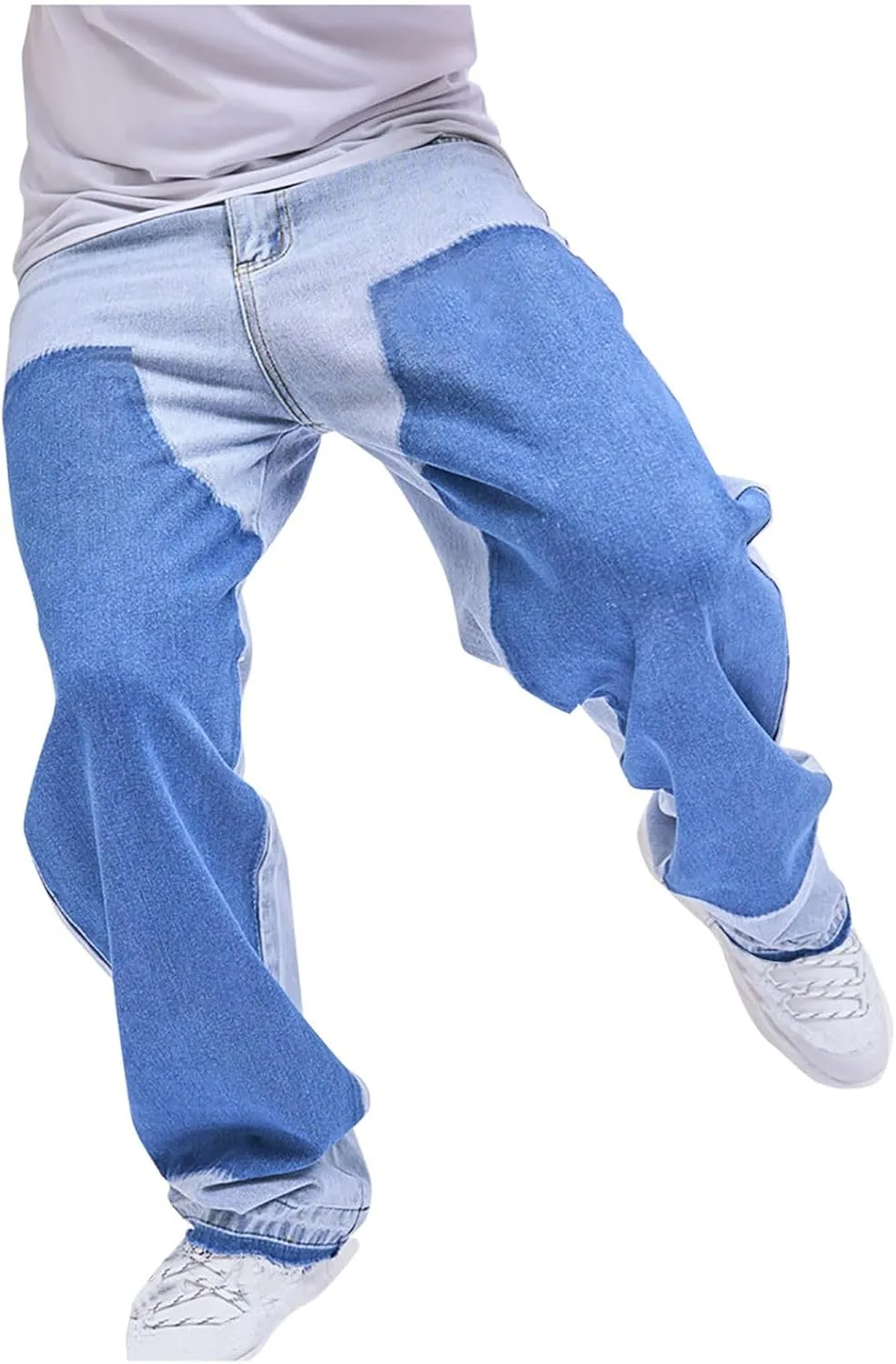 Mens Casual Jeans Pants Straight Leg Denim Trousers Color Block Pant Outdoor Walking Trousers Regular Fit Trouser