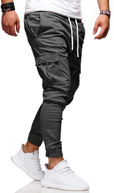 Men's Casual Pants - Cotton Chino Cargo Pants for Hiking and Outdoor Recreation, Drawstring Sweatpants in Twill Track Jogging