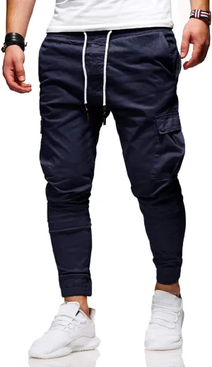 Men's Casual Pants - Cotton Chino Cargo Pants for Hiking and Outdoor Recreation, Drawstring Sweatpants in Twill Track Jogging