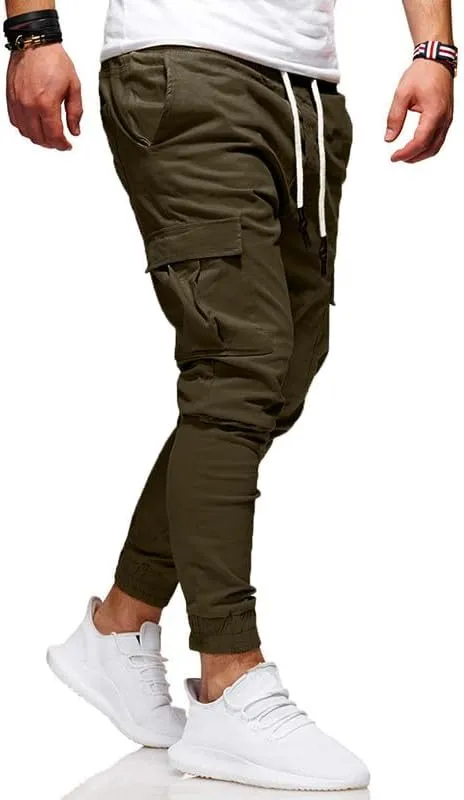 Men's Casual Pants - Cotton Chino Cargo Pants for Hiking and Outdoor Recreation, Drawstring Sweatpants in Twill Track Jogging