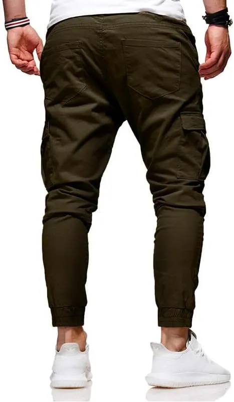 Men's Casual Pants - Cotton Chino Cargo Pants for Hiking and Outdoor Recreation, Drawstring Sweatpants in Twill Track Jogging