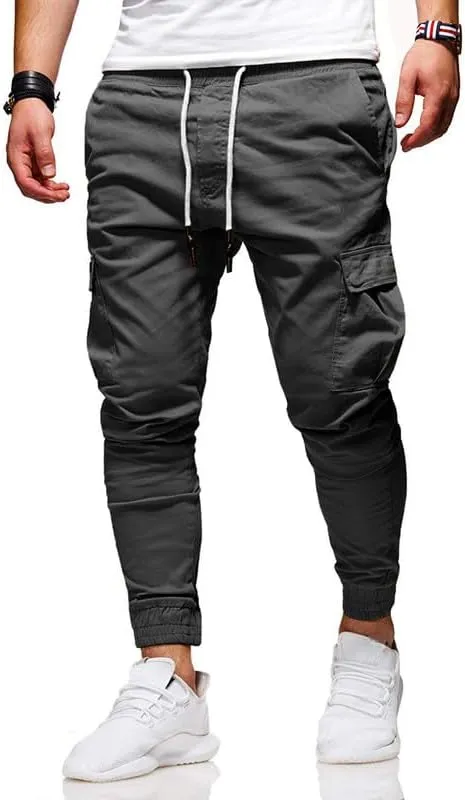 Men's Casual Pants - Cotton Chino Cargo Pants for Hiking and Outdoor Recreation, Drawstring Sweatpants in Twill Track Jogging
