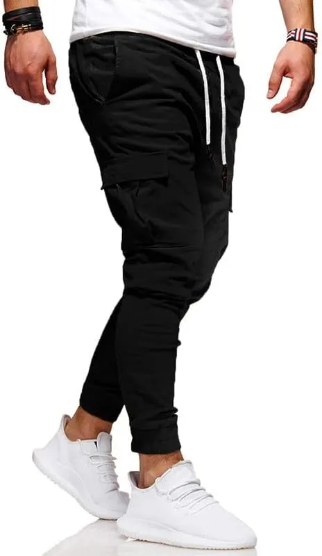 Men's Casual Pants - Cotton Chino Cargo Pants for Hiking and Outdoor Recreation, Drawstring Sweatpants in Twill Track Jogging