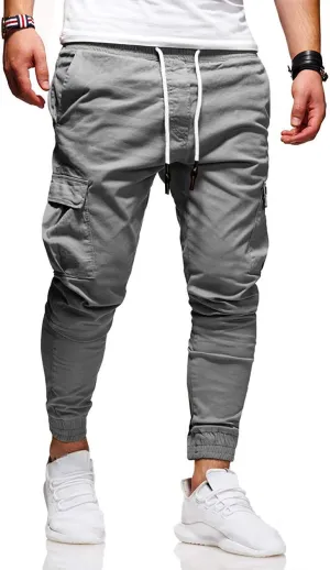 Men's Casual Pants - Cotton Chino Cargo Pants for Hiking and Outdoor Recreation, Drawstring Sweatpants in Twill Track Jogging