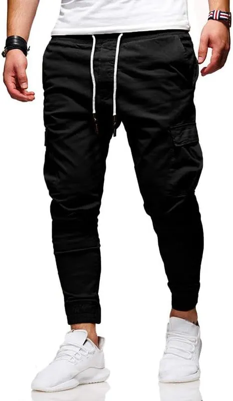 Men's Casual Pants - Cotton Chino Cargo Pants for Hiking and Outdoor Recreation, Drawstring Sweatpants in Twill Track Jogging