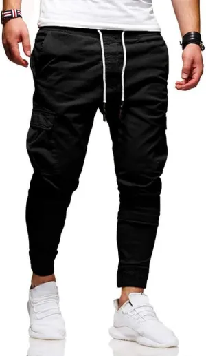 Men's Casual Pants - Cotton Chino Cargo Pants for Hiking and Outdoor Recreation, Drawstring Sweatpants in Twill Track Jogging