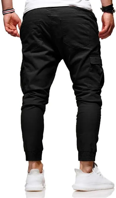 Men's Casual Pants - Cotton Chino Cargo Pants for Hiking and Outdoor Recreation, Drawstring Sweatpants in Twill Track Jogging