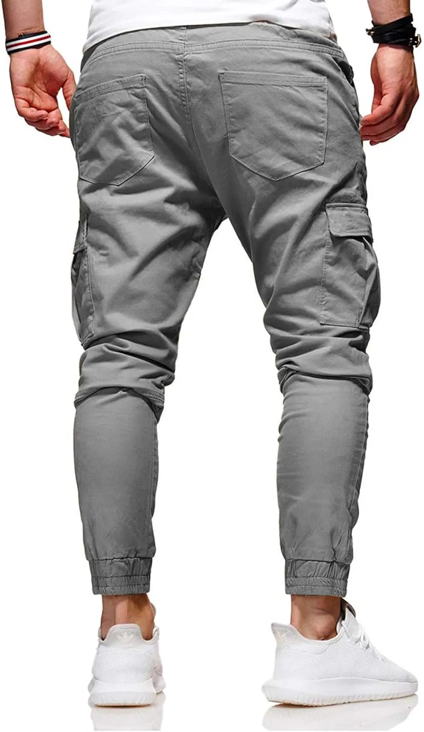 Men's Casual Pants - Cotton Chino Cargo Pants for Hiking and Outdoor Recreation, Drawstring Sweatpants in Twill Track Jogging