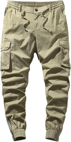 Mens Combat Work Trousers Cargo Pants Outdoor Elasticated Waist Drawstring Pant Cotton Casual Sweatpants for Men