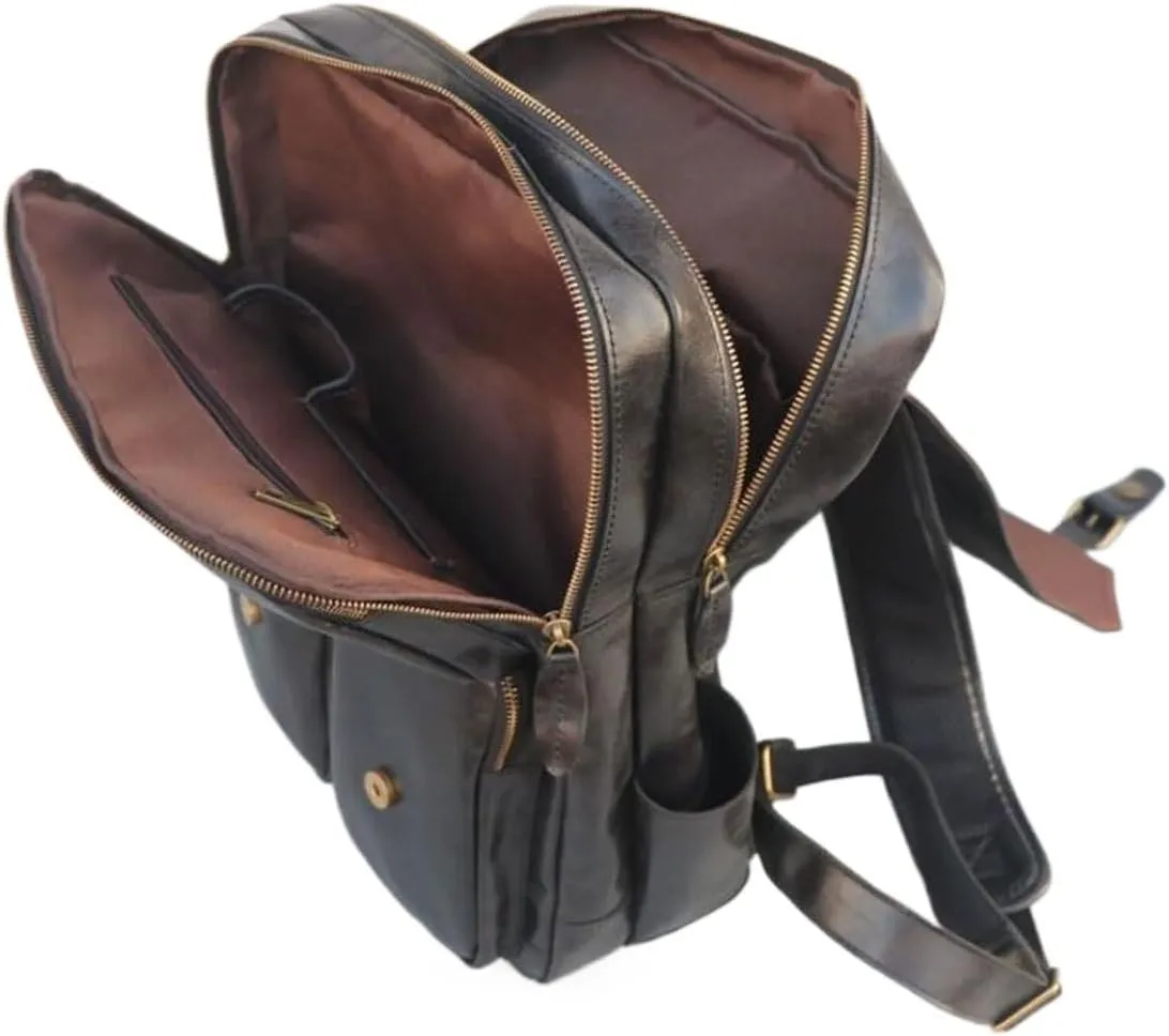 Mens Computers Backpacks Leather Luggage Travel Bags Casual Daypack Carrying Cases Laptop Bags(Black)