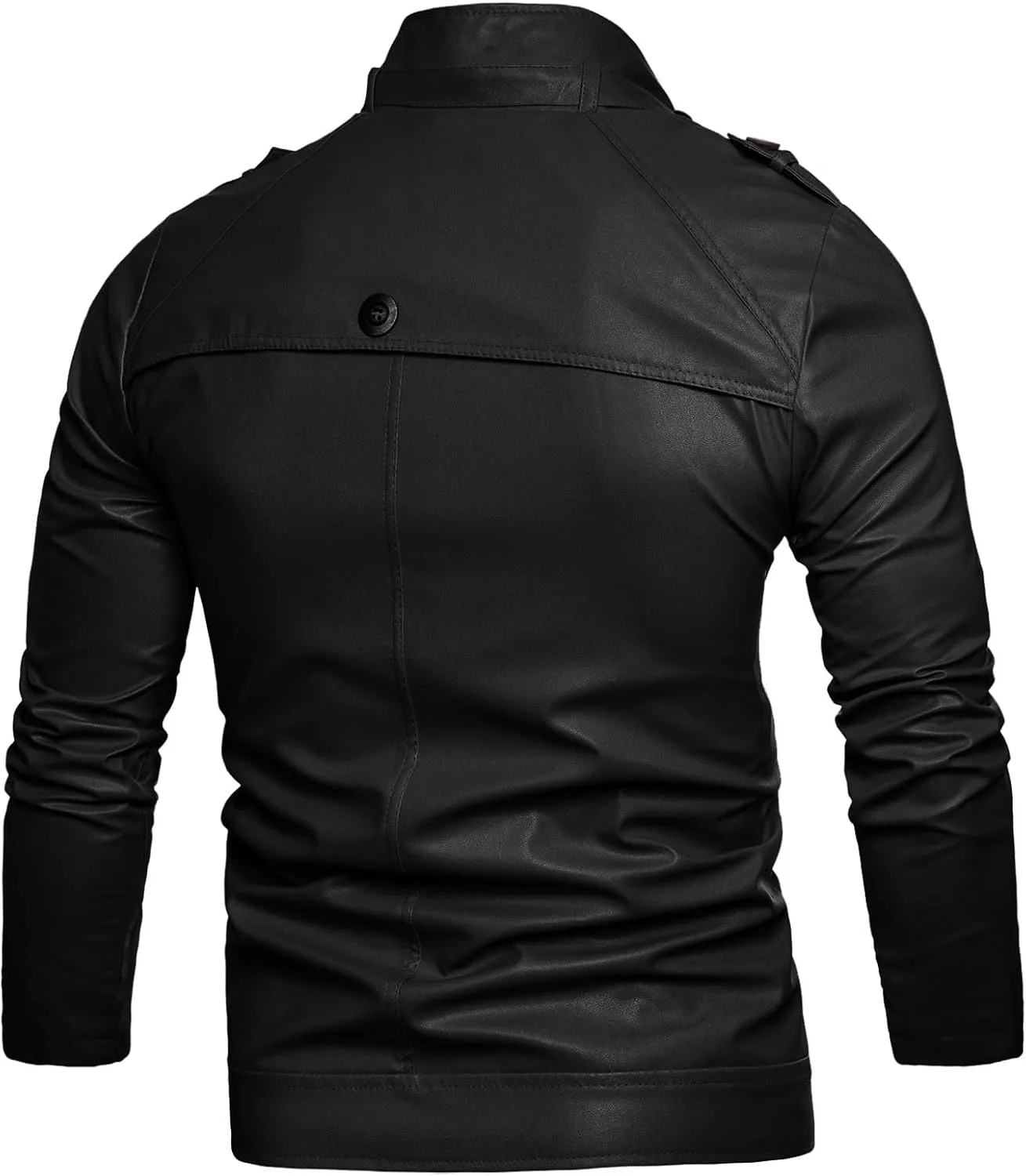 Men's Faux Leather Jacket Stand Collar Lightweight Bomber Jackets Classic Slim FIt Full Zip Vintage Motorcycle Coats