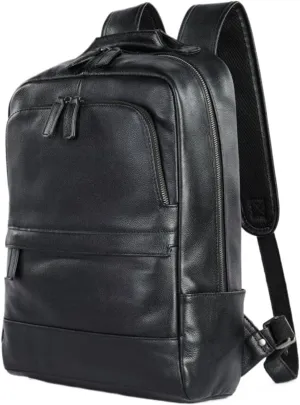 Mens Genuine Leather Backpacks Luggage Travel Bags Computers Laptop Bags Casual Daypack Bookbags(Black)