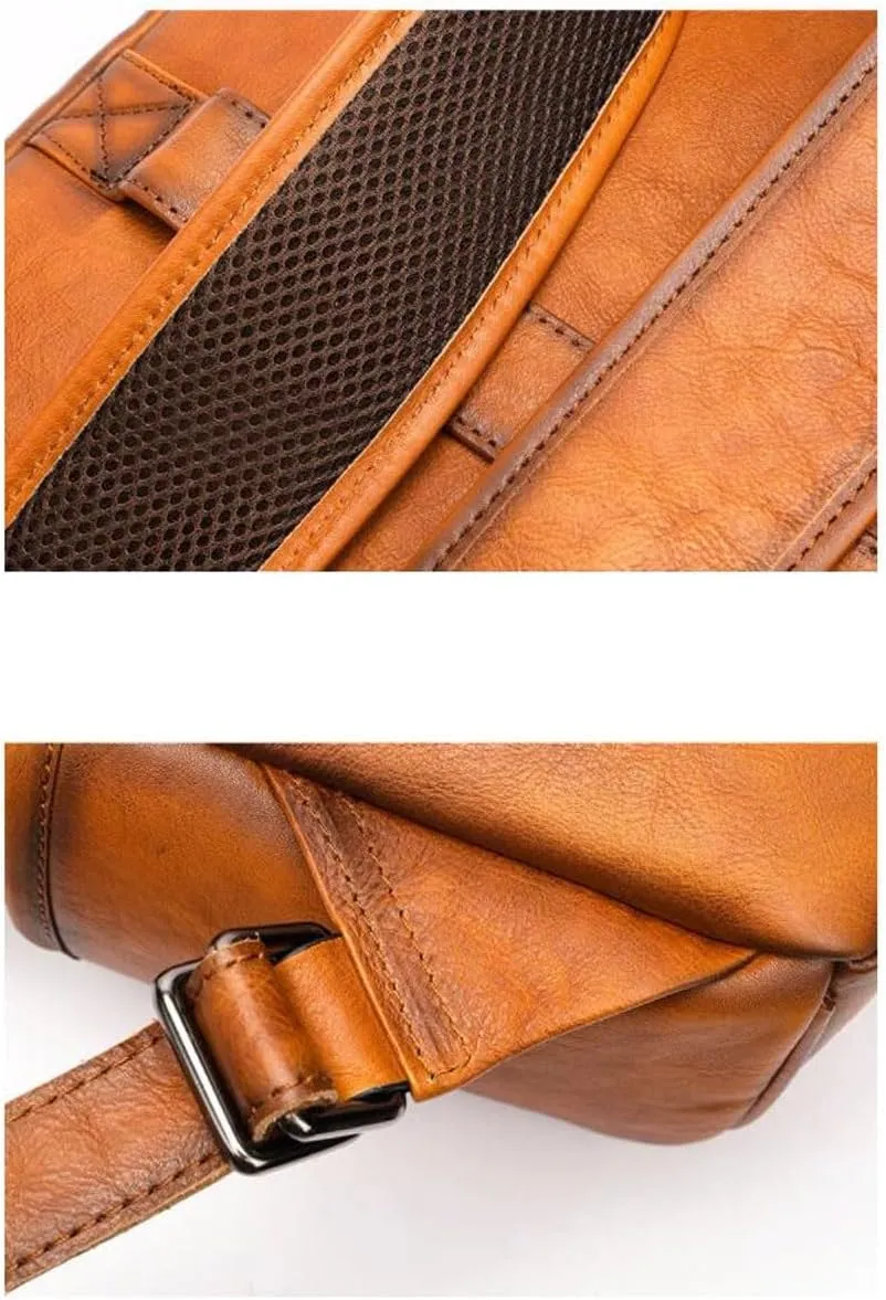Mens Genuine Leather Backpacks Luggage Travel Bags Computers Laptop Bags Casual Daypack Bookbags(Black)