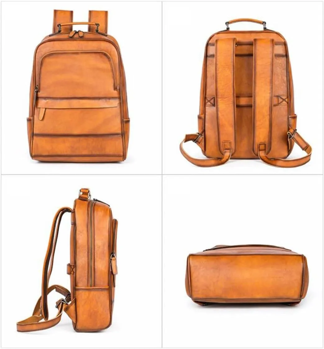 Mens Genuine Leather Backpacks Luggage Travel Bags Computers Laptop Bags Casual Daypack Bookbags(Black)