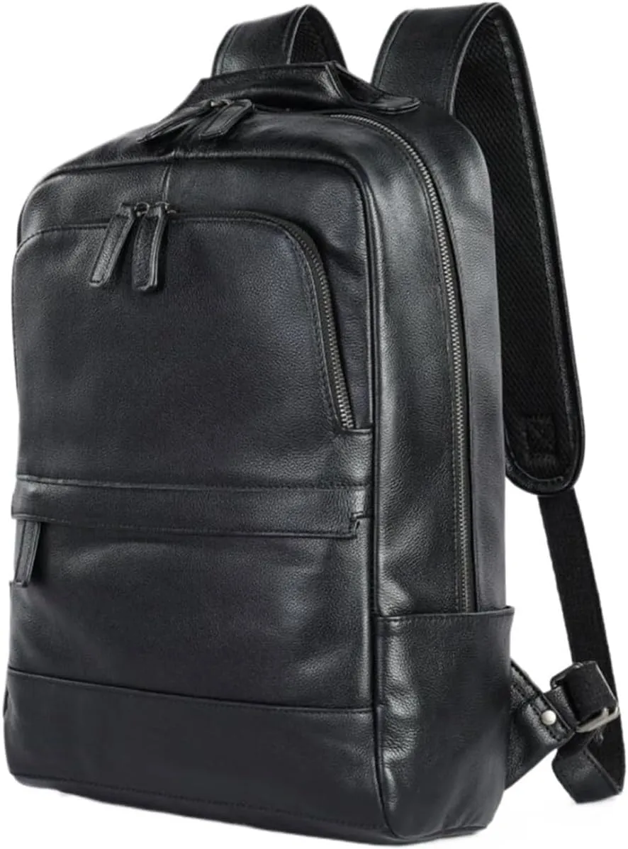 Mens Genuine Leather Backpacks Luggage Travel Bags Computers Laptop Bags Casual Daypack Bookbags(Black)