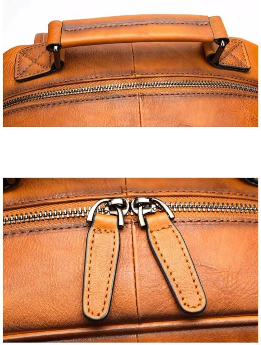 Mens Genuine Leather Backpacks Luggage Travel Bags Computers Laptop Bags Casual Daypack Bookbags(Black)