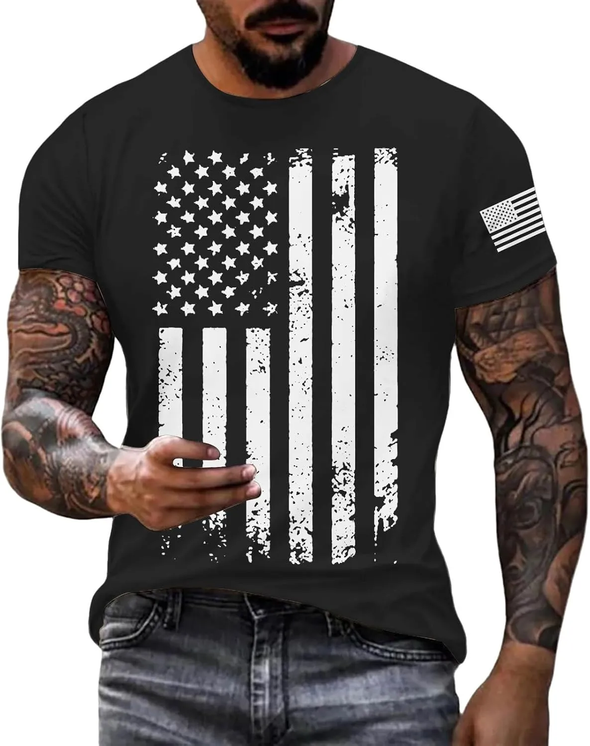 Mens Graphic T-Shirts Casual Short Sleeve Crewneck Tee Relaxed Fit Patriotic Shirt Fashion America Flag Printed Tops
