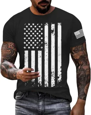 Mens Graphic T-Shirts Casual Short Sleeve Crewneck Tee Relaxed Fit Patriotic Shirt Fashion America Flag Printed Tops