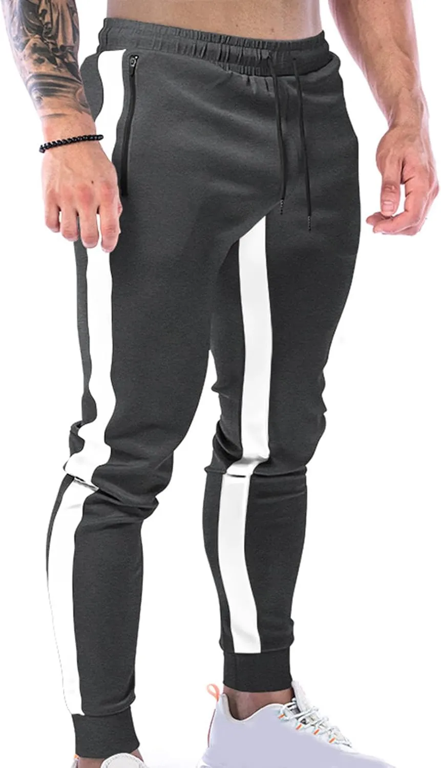 Mens Joggers Striped Trousers Casual Cotton Pants Athletic Drawstring Sweatpants Tracksuit Bottoms Yoga Trouser