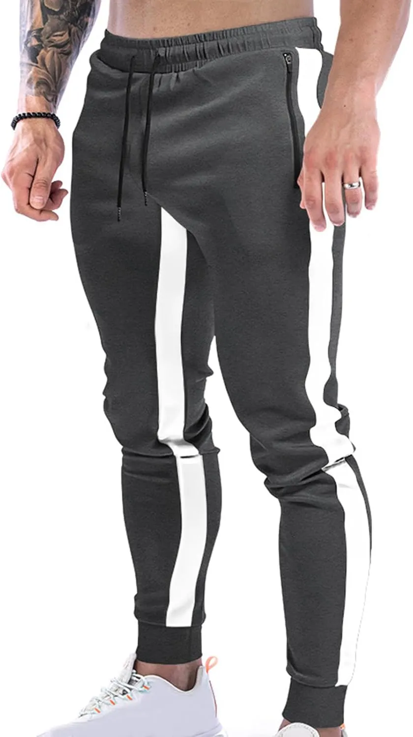 Mens Joggers Striped Trousers Casual Cotton Pants Athletic Drawstring Sweatpants Tracksuit Bottoms Yoga Trouser