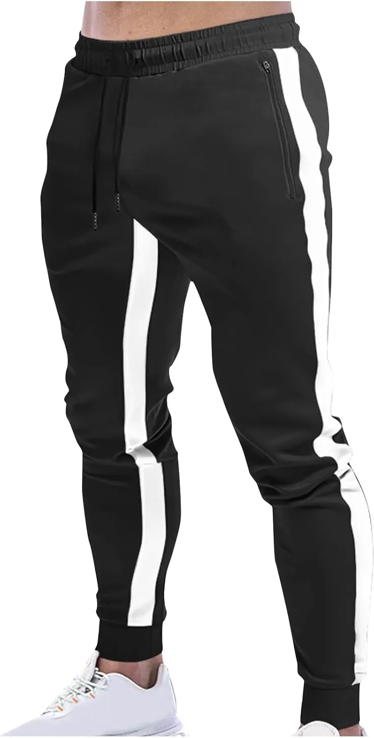 Mens Joggers Striped Trousers Casual Cotton Pants Athletic Drawstring Sweatpants Tracksuit Bottoms Yoga Trouser