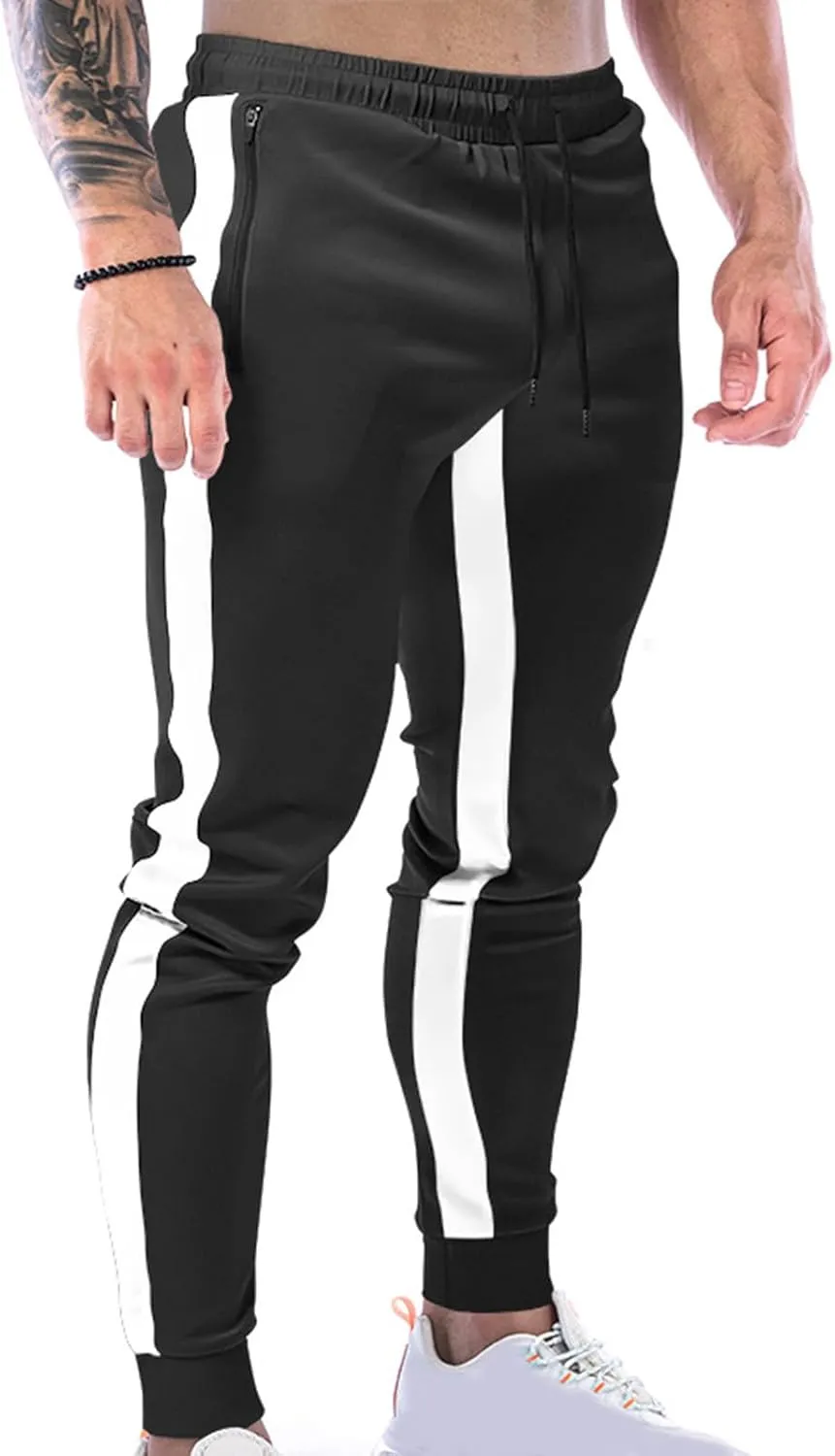 Mens Joggers Striped Trousers Casual Cotton Pants Athletic Drawstring Sweatpants Tracksuit Bottoms Yoga Trouser