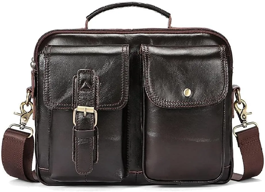 Men's leather shoulder bag 9.7 inch handbag horizontal tablet briefcase