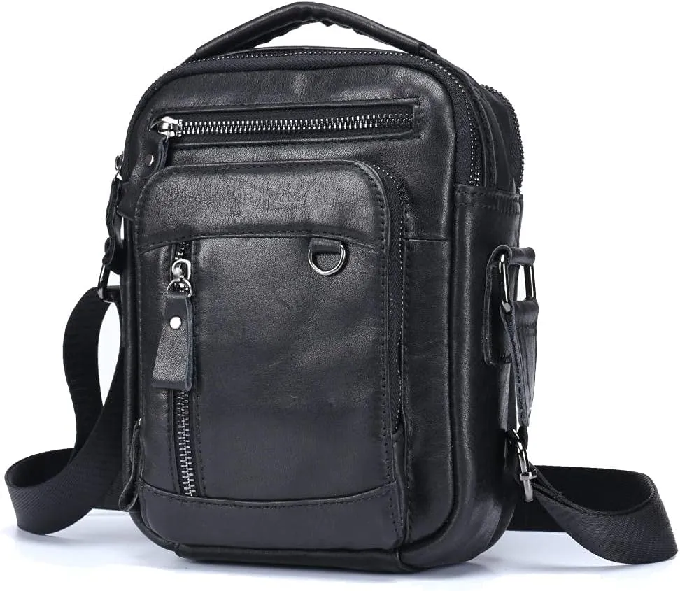 Men's Messenger bag vertical leather handbag 8 inch tablet briefcase