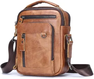 Men's Messenger bag vertical leather handbag 8 inch tablet briefcase