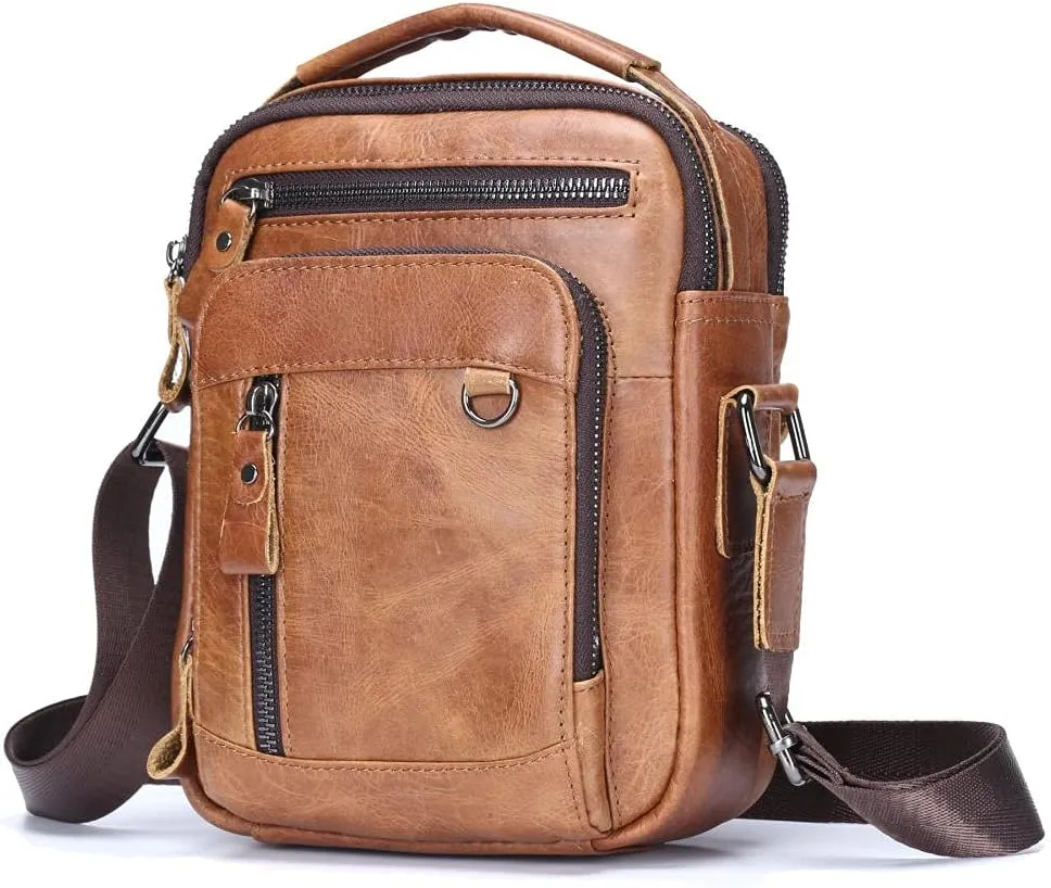 Men's Messenger bag vertical leather handbag 8 inch tablet briefcase