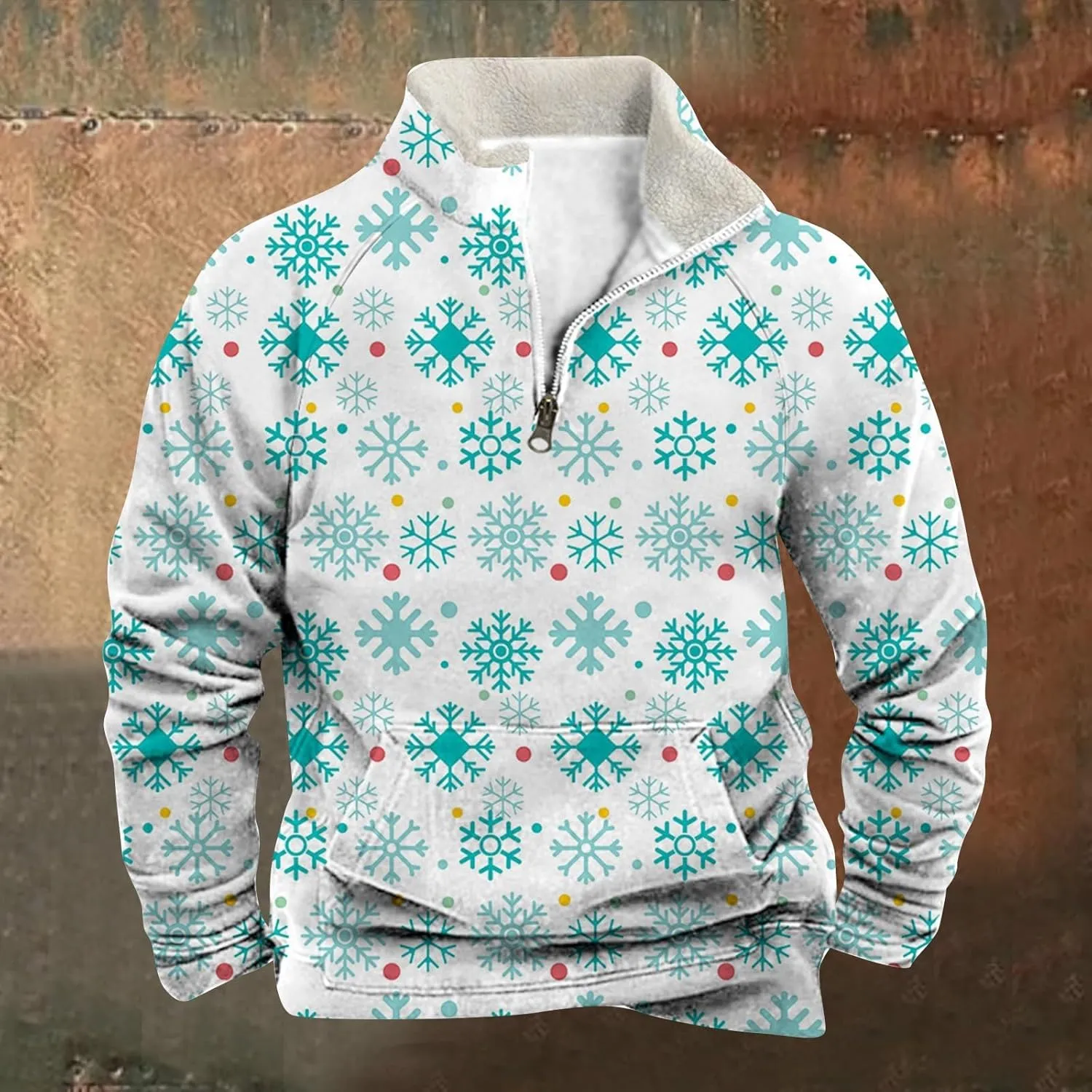 Mens Quarter Zip Pullover Christmas Graphic Sweatshirts Fleece Lined Pullover Sweaters Stand Collar Santa Shirts
