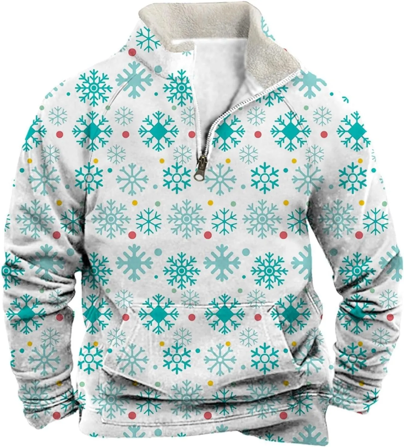 Mens Quarter Zip Pullover Christmas Graphic Sweatshirts Fleece Lined Pullover Sweaters Stand Collar Santa Shirts