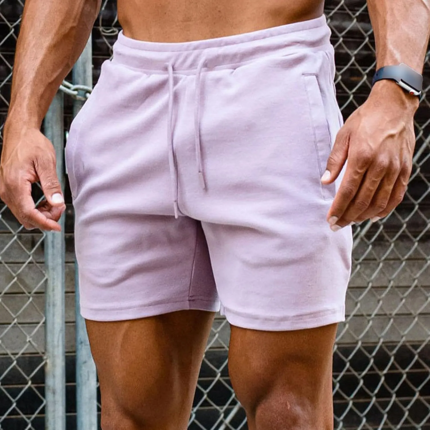 Men's Running Fitness Leisure Straight Shorts Slim Fit Side Split Gym Shorts Stretch Bodybuilding Jogger Shorts