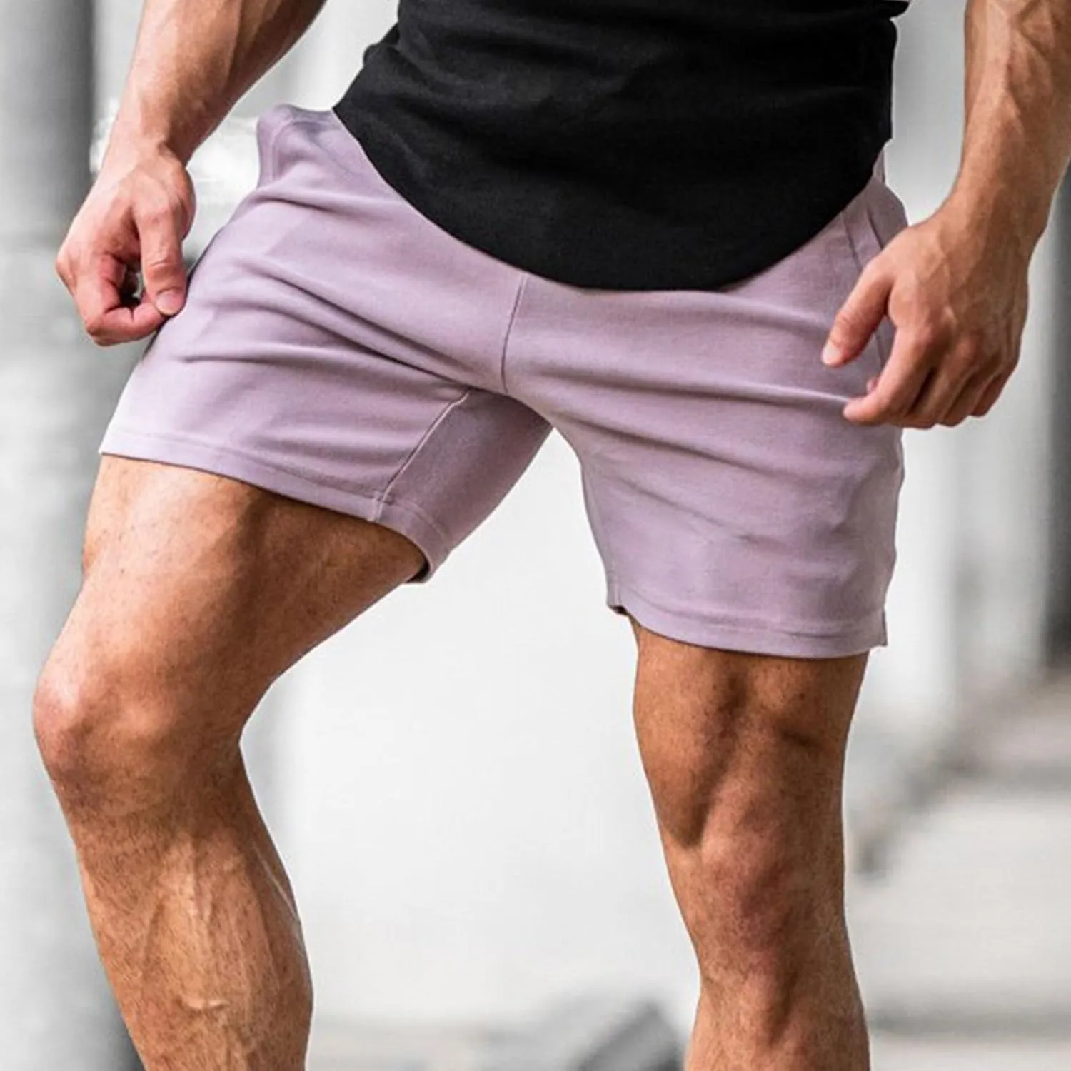 Men's Running Fitness Leisure Straight Shorts Slim Fit Side Split Gym Shorts Stretch Bodybuilding Jogger Shorts