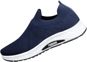 Mens Slip on Outdoor Shoes with Breathable Mesh Knit Lightweight Non-Slip Hiking Shoes for Men Arch Support Walking Sneakers Durable Quick Drying Summer Hiking Fitness Daily Work Wear