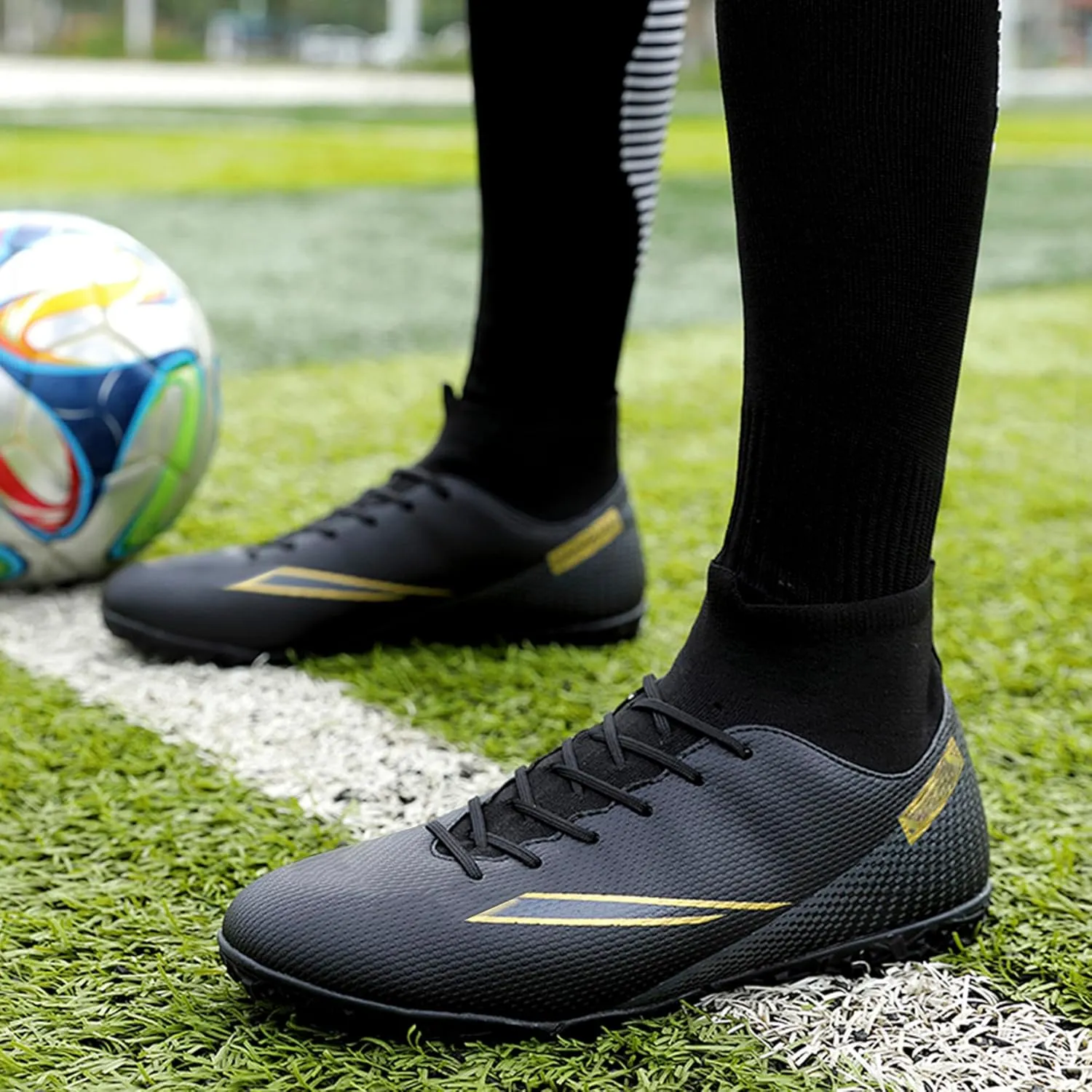 Men's Soccer Shoes Football Cleats High-Tops Lace-Up Non-Slip Spikes AG/FG
