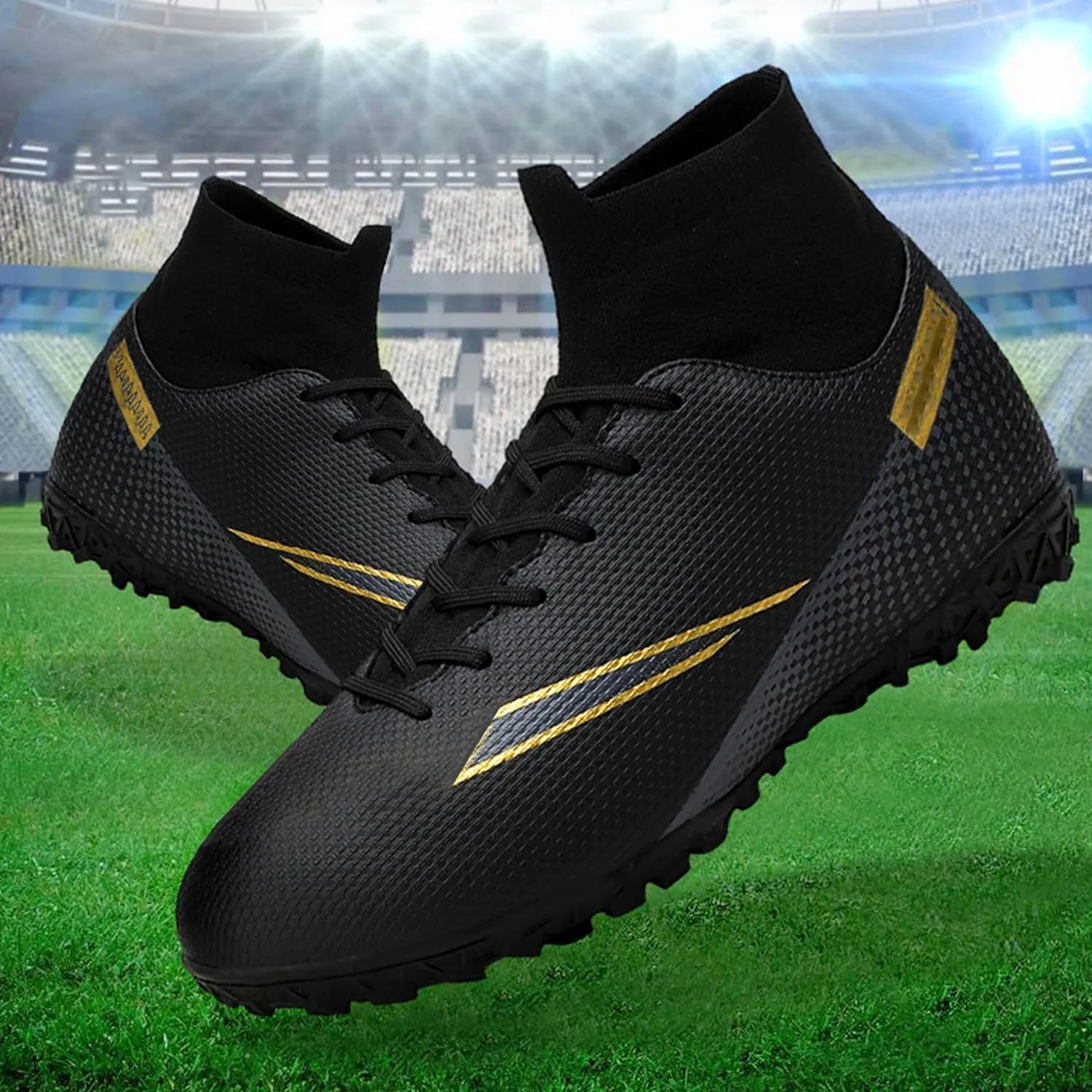 Men's Soccer Shoes Football Cleats High-Tops Lace-Up Non-Slip Spikes AG/FG