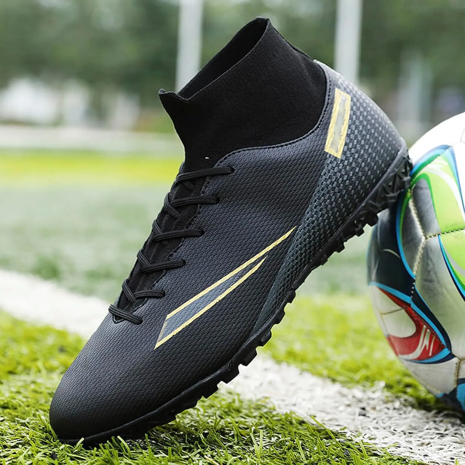 Men's Soccer Shoes Football Cleats High-Tops Lace-Up Non-Slip Spikes AG/FG