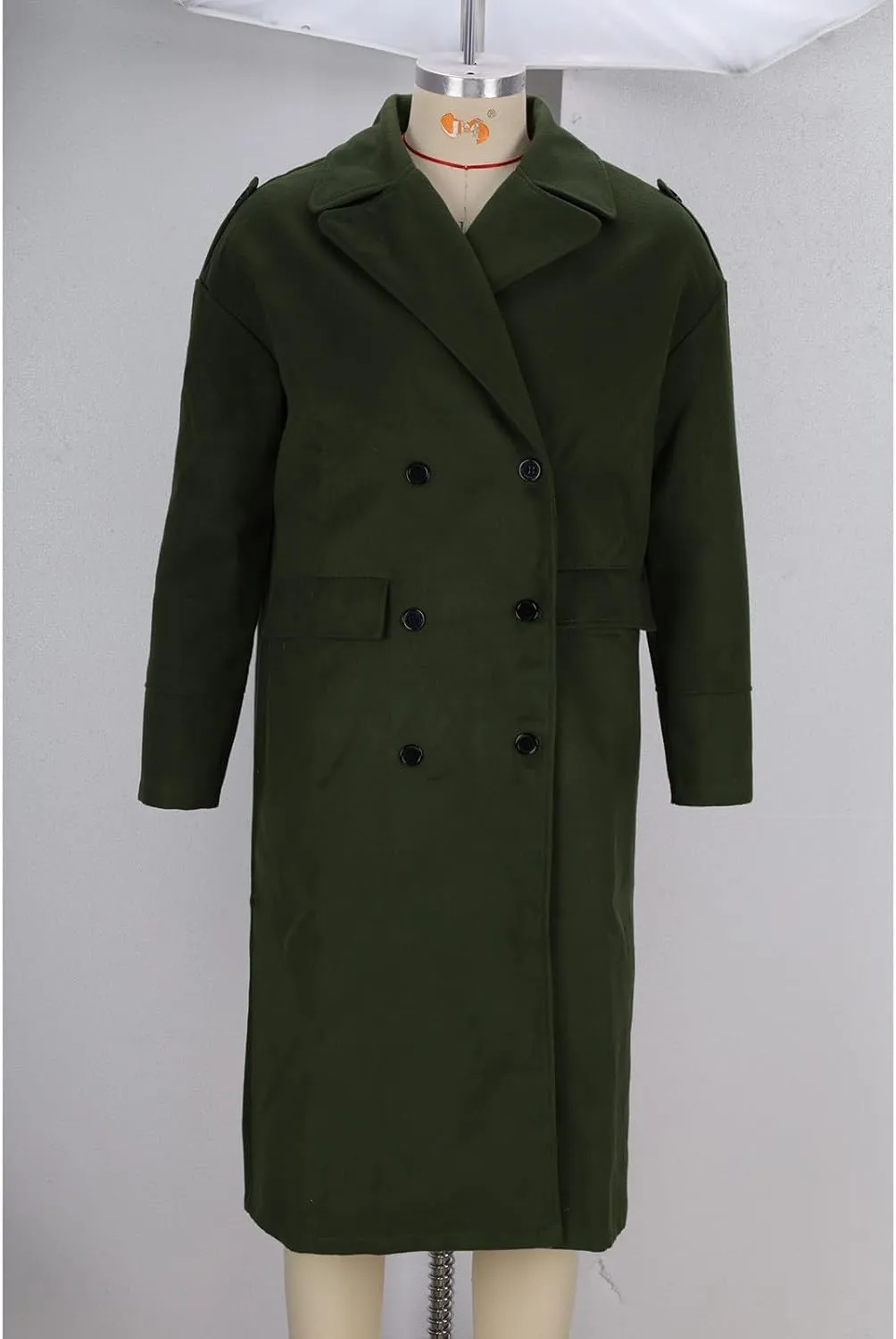 Men's Trench Coat Long Wool Blend Windbreaker Jacket Double Breasted Bussiness Overcoat with Pockets