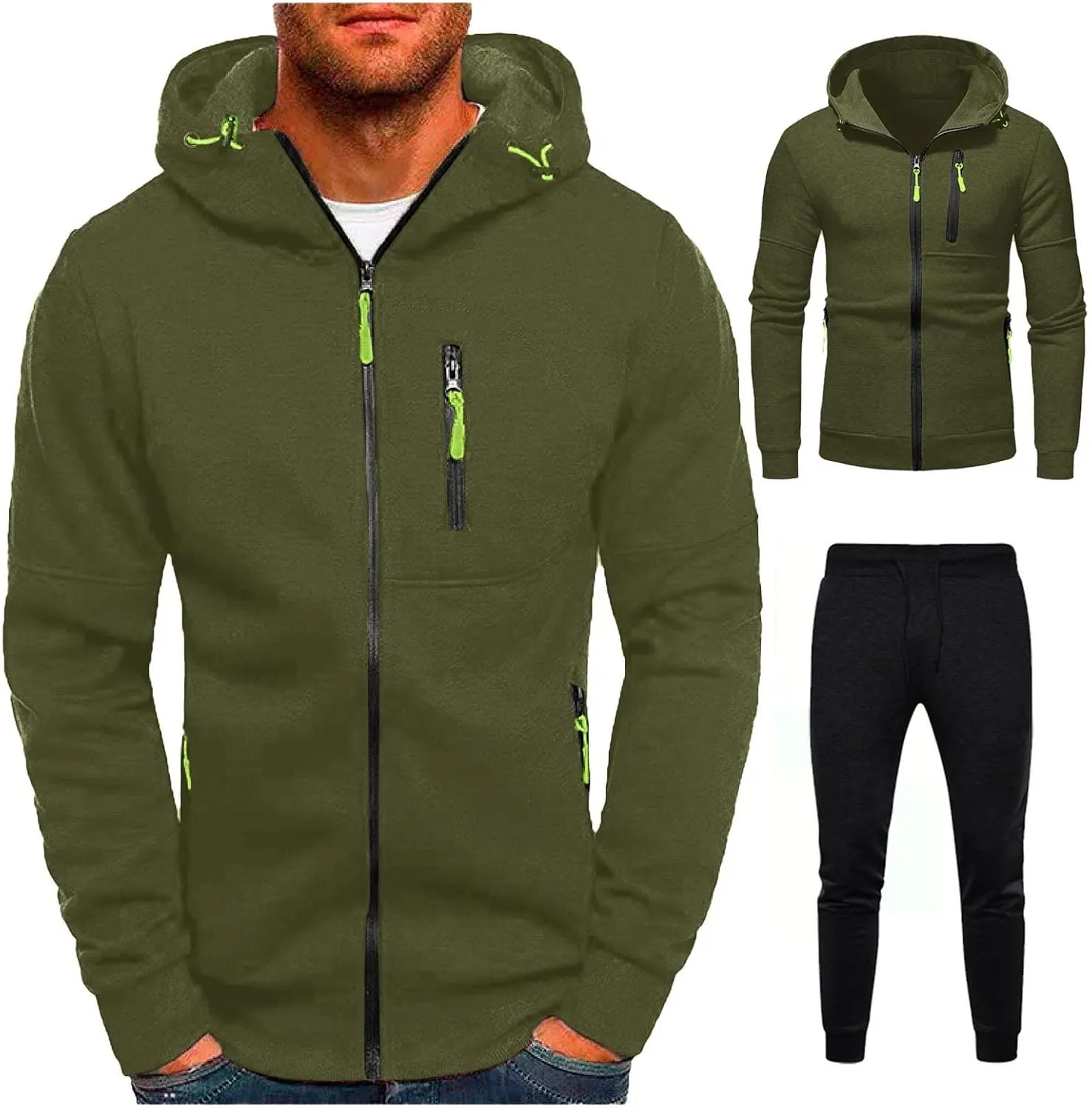 Mens Ultimate Full-Zip Hoodie Men's Spring And Autumn Long Sleeve Half Zip Hoodie Collar Drawstring Hoodies Pullover