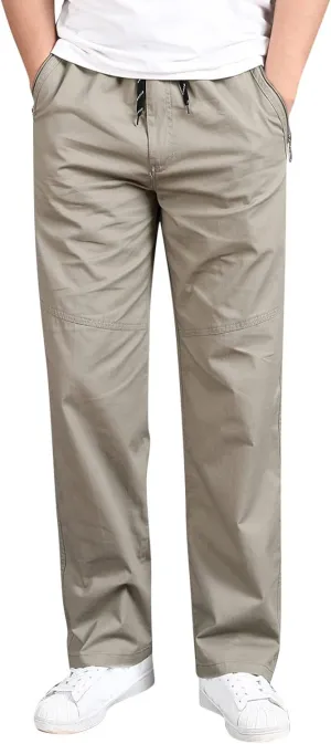 Mens Workout Cargo Sweatpants Men Relaxed Fit Casual Slim Beach Work Streetwear Khaki Baggy Pants with Zipper Pockets