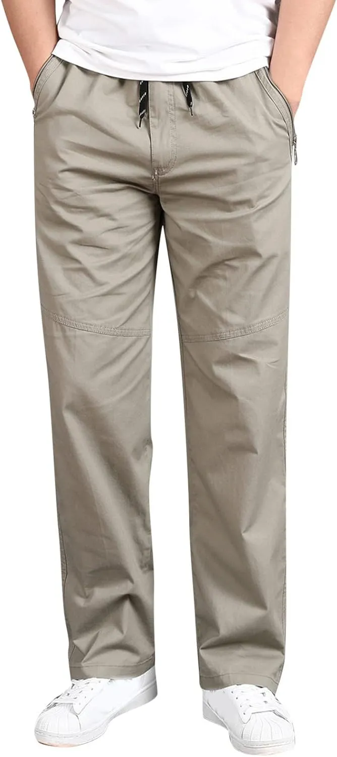 Mens Workout Cargo Sweatpants Men Relaxed Fit Casual Slim Beach Work Streetwear Khaki Baggy Pants with Zipper Pockets